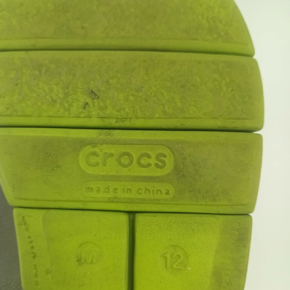 Crocs Mens Walu Boat Shoes Brown Canvas Loafers Lime Green Sole Size 12 M